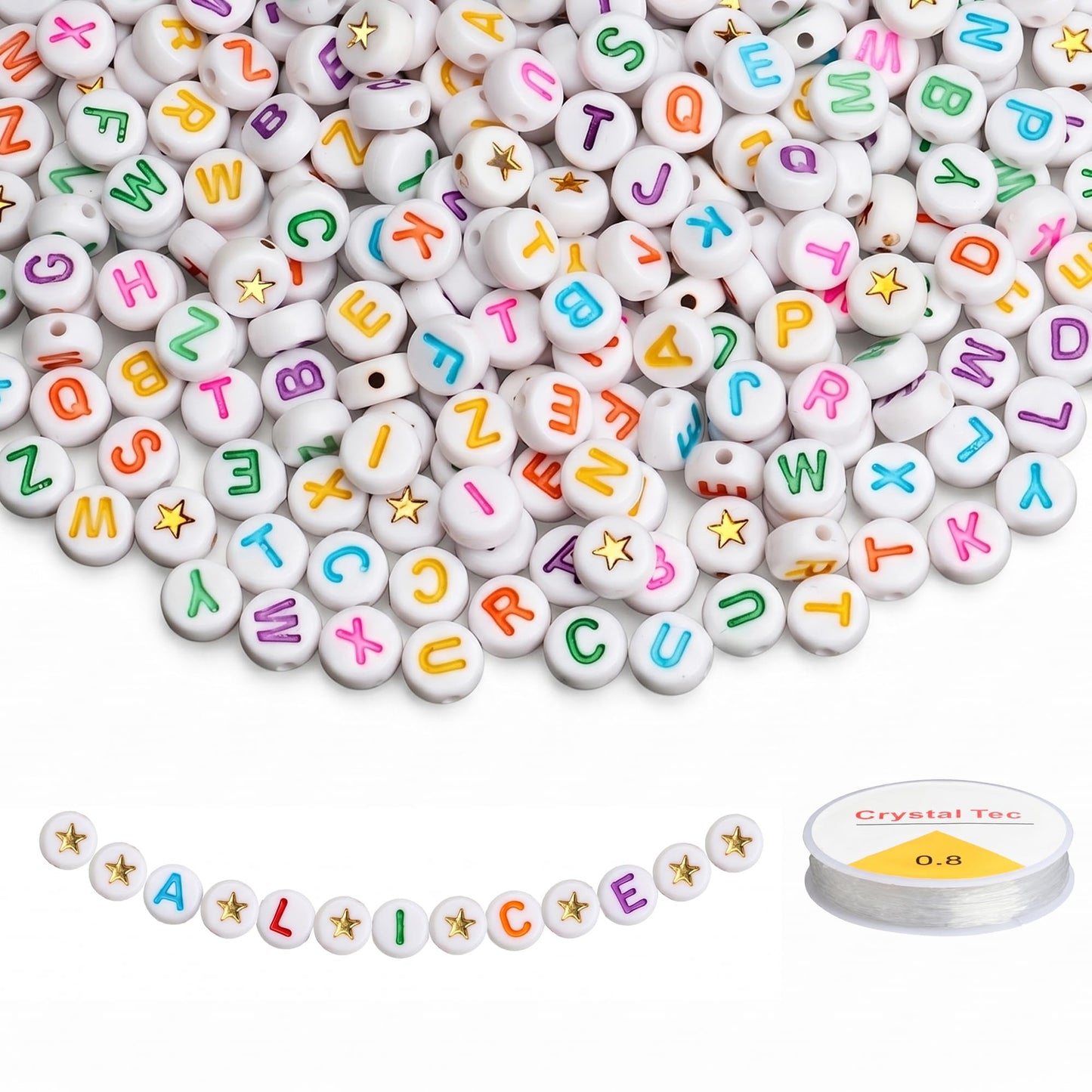 SUTOUG 1010PCS Colourful Letter Beads for Threading, 4 x 7 MM Acrylic Round Beads for Jewellery DIY Making Crafts Bracelets Necklaces Ornaments-Gold