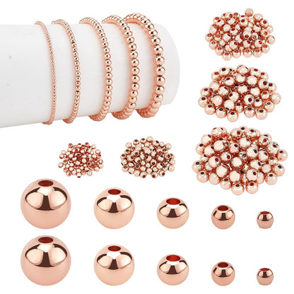 PH PandaHall 14K Gold Plated Spacer Beads, 300pcs Round Brass Beads 5 Size Metal Smooth Beads Seamless Ball Beads Long-lasting Little Beads for Summer Bracelet Necklace Jewelry DIY Crafts(2/3/4/5/6mm)