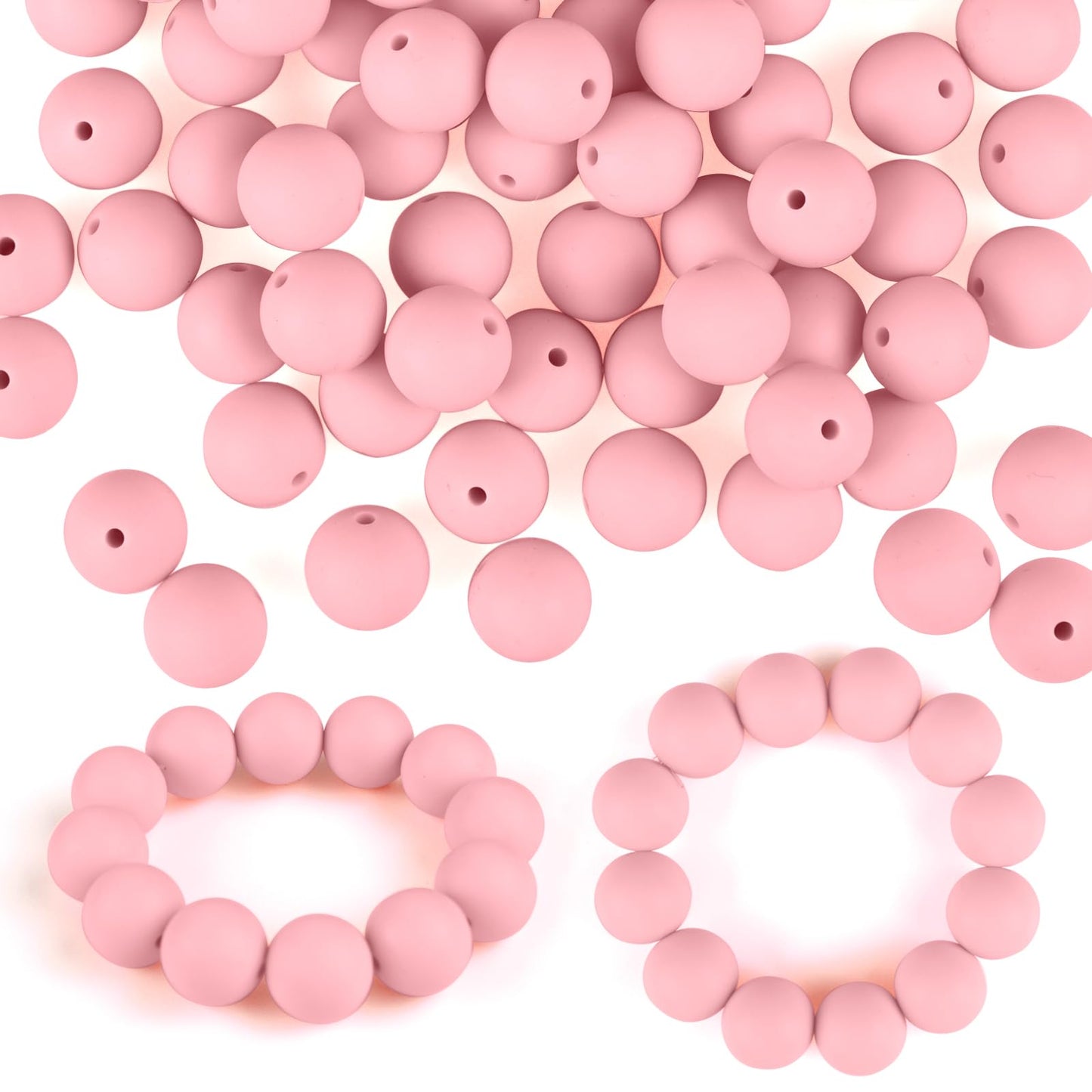 ASTARON 100 Pcs 15mm Silicone Beads for Keychain Making, White Blue Silicone Round Beads Bulk for Bracelets Pens Crafts Supplies