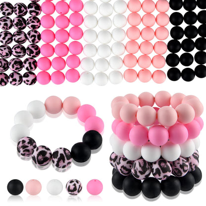 ASTARON 100 Pcs 15mm Silicone Beads for Keychain Making, White Blue Silicone Round Beads Bulk for Bracelets Pens Crafts Supplies