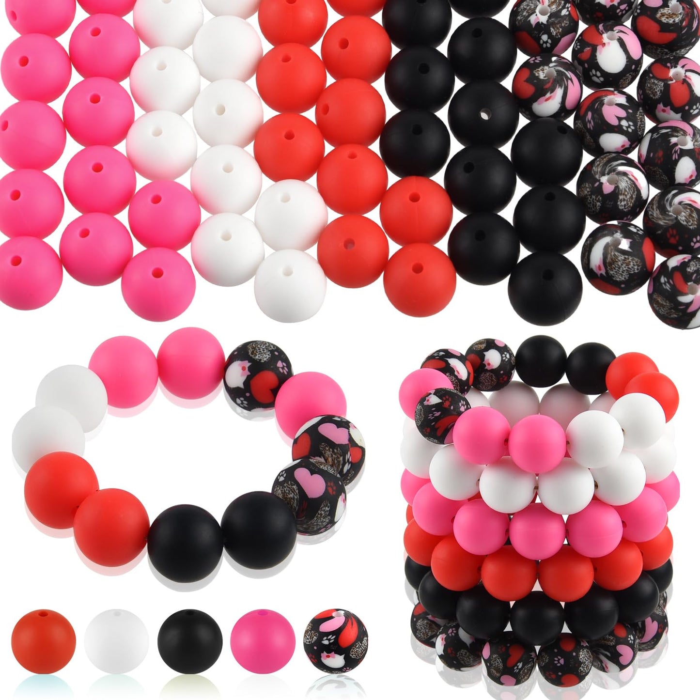 ASTARON 100 Pcs 15mm Silicone Beads for Keychain Making, Purple Pink Silicone Beads Round Bulk for Bracelets Pens Crafts Supplies