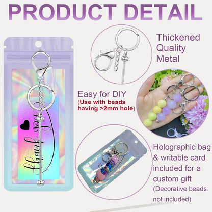 42/84/126 Pcs Beadable Keychain Bars Bulk Blank DIY Beaded Keychain Making Supplies with Bag Thank You Card