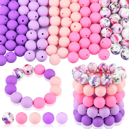 ASTARON 100 Pcs 15mm Silicone Beads for Keychain Making, White Blue Silicone Round Beads Bulk for Bracelets Pens Crafts Supplies
