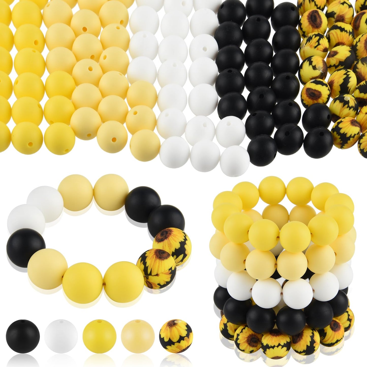 ASTARON 100 Pcs 15mm Silicone Beads for Keychain Making, Yellow Green Blue Pink Silicone Bulk Round Beads for Bracelets Pens Crafts