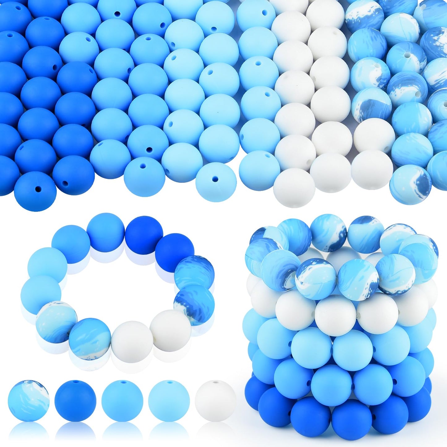 ASTARON 100 Pcs 15mm Silicone Beads for Keychain Making, Purple Pink Silicone Beads Round Bulk for Bracelets Pens Crafts Supplies