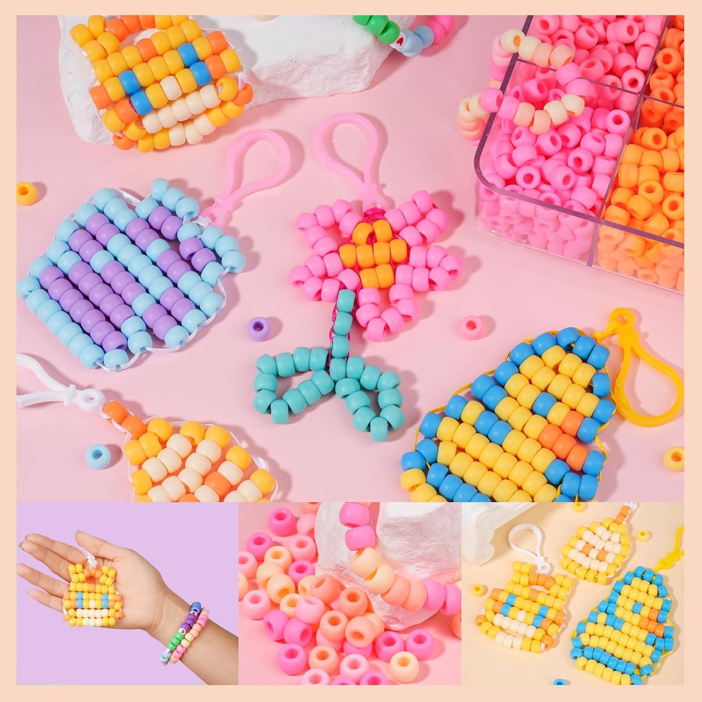 2600+pcs Pony Beads Kit, 18 Color Rainbow Kandi Beads Set, Multicolor Matte Plastic Jewelry Making Kit for DIY Craft Friendship Bracelet Necklace Key Chain