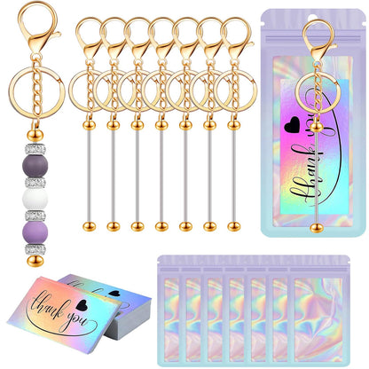 42/84/126 Pcs Beadable Keychain Bars Bulk Blank DIY Beaded Keychain Making Supplies with Bag Thank You Card