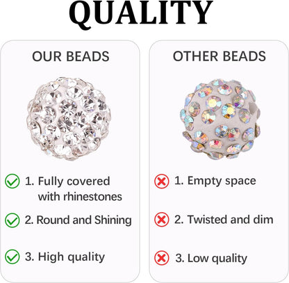 120 pcs 10mm Rhinestone Beads for Jewelry Making, 12 Mixed Colors Shiny Round Shamballa Disco Ball Beads, Sparkle Crystal Clay Christmas for Bracelet Baseball Necklace Earring and DIY