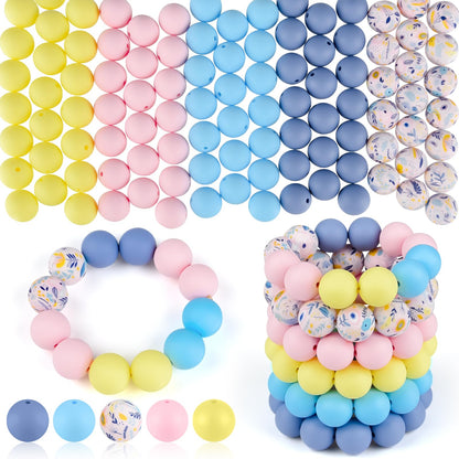 ASTARON 100 Pcs 15mm Silicone Beads for Keychain Making, White Blue Silicone Round Beads Bulk for Bracelets Pens Crafts Supplies