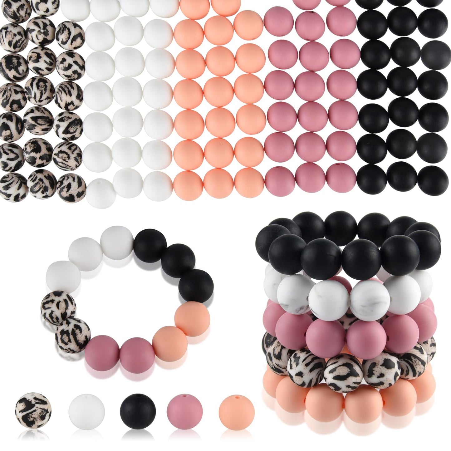 ASTARON 100 Pcs 15mm Silicone Beads for Keychain Making, Purple Pink Silicone Beads Round Bulk for Bracelets Pens Crafts Supplies