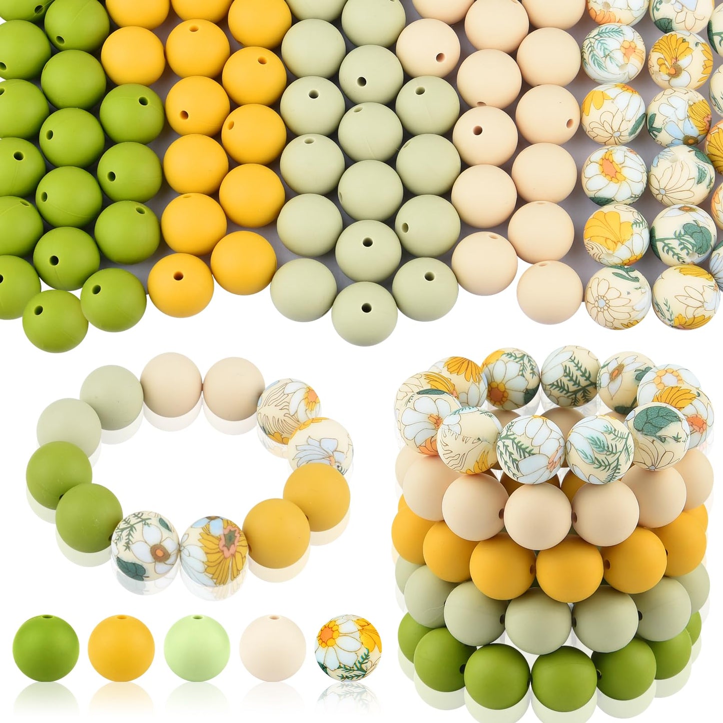 ASTARON 100 Pcs 15mm Silicone Beads for Keychain Making, White Blue Silicone Round Beads Bulk for Bracelets Pens Crafts Supplies