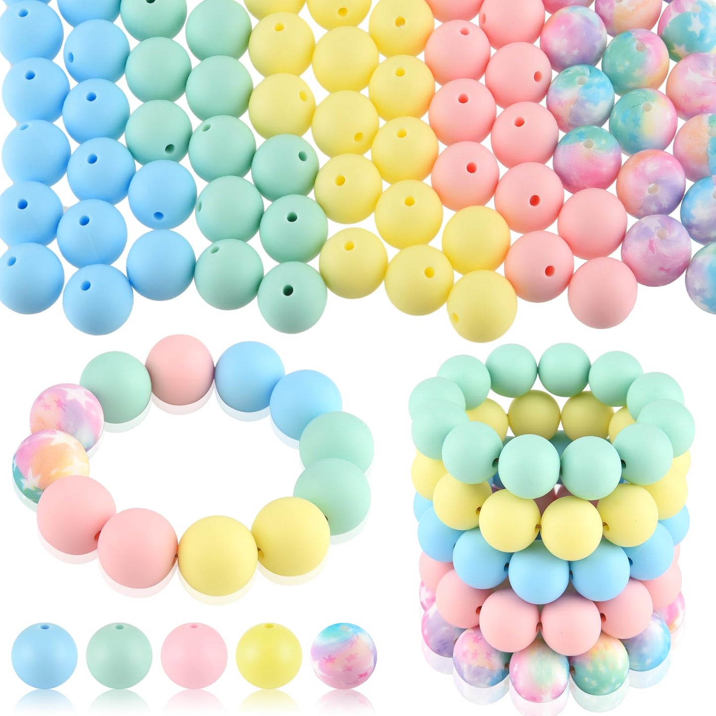 ASTARON 100 Pcs 15mm Silicone Beads for Keychain Making, Purple Pink Silicone Beads Round Bulk for Bracelets Pens Crafts Supplies