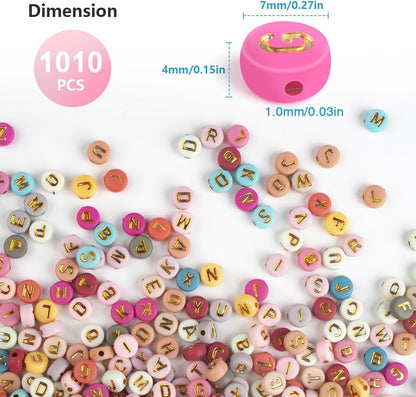 SUTOUG 1010PCS Colourful Letter Beads for Threading, 4 x 7 MM Acrylic Round Beads for Jewellery DIY Making Crafts Bracelets Necklaces Ornaments-Gold