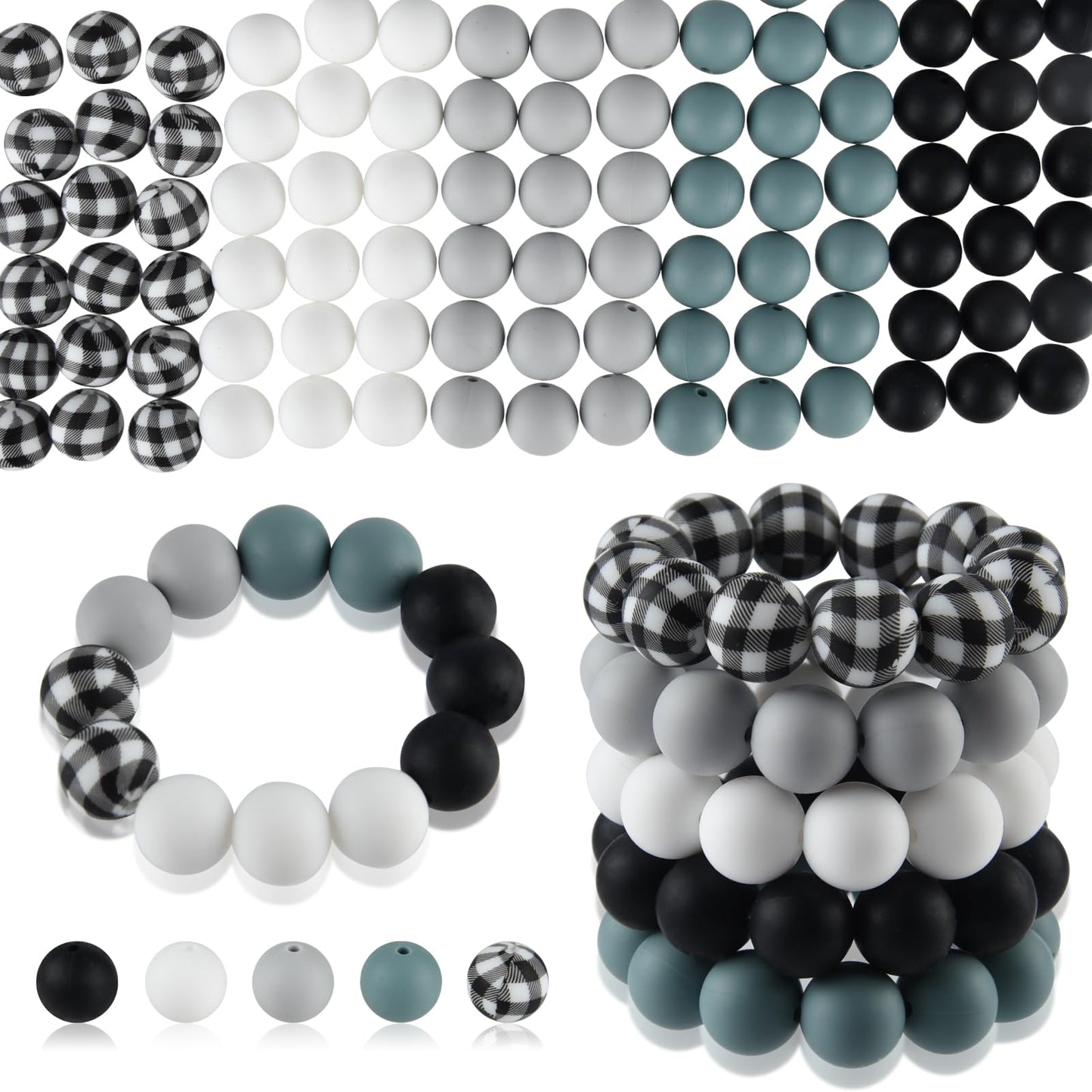 ASTARON 100 Pcs 15mm Silicone Beads for Keychain Making, White Blue Silicone Round Beads Bulk for Bracelets Pens Crafts Supplies