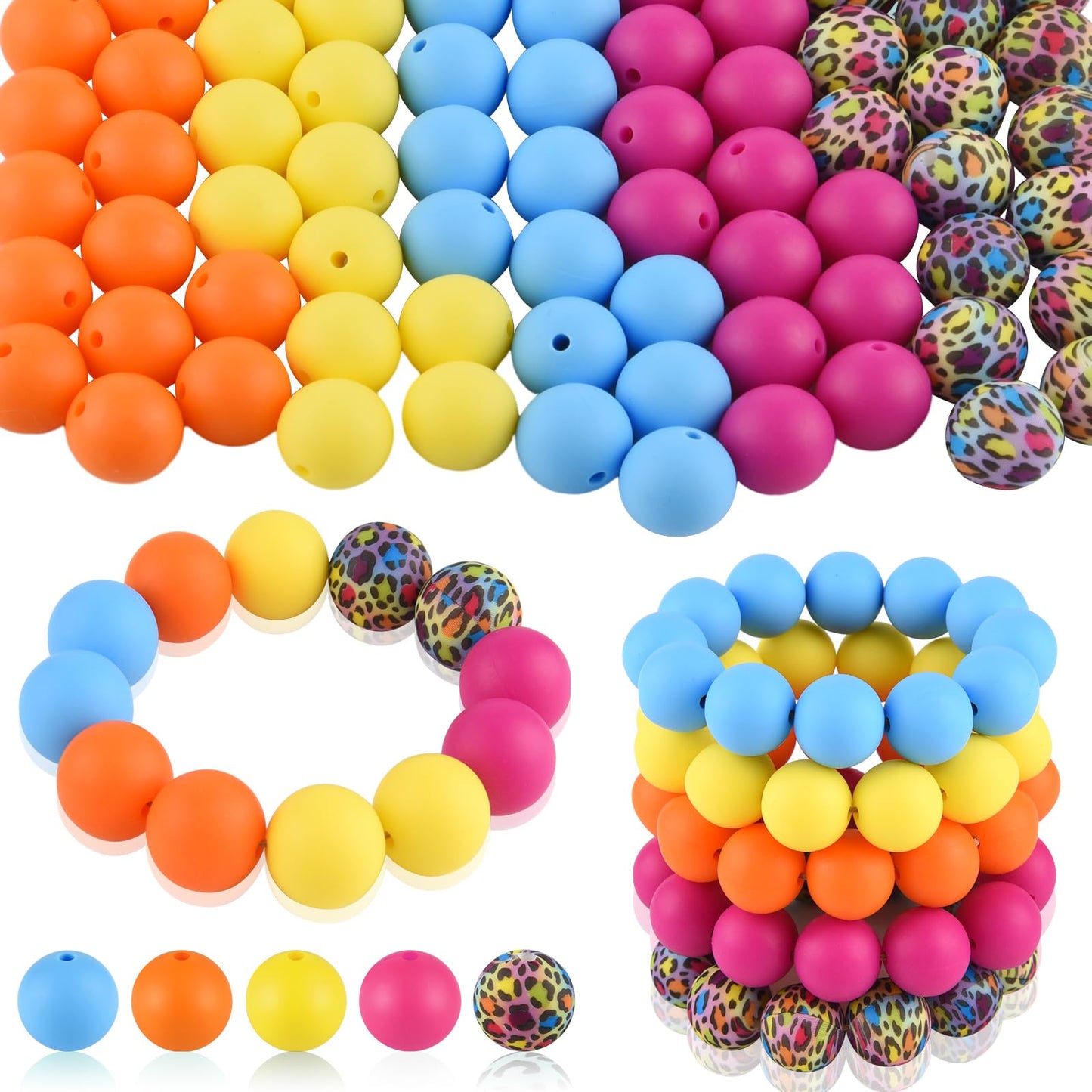 ASTARON 100 Pcs 15mm Silicone Beads for Keychain Making, White Blue Silicone Round Beads Bulk for Bracelets Pens Crafts Supplies