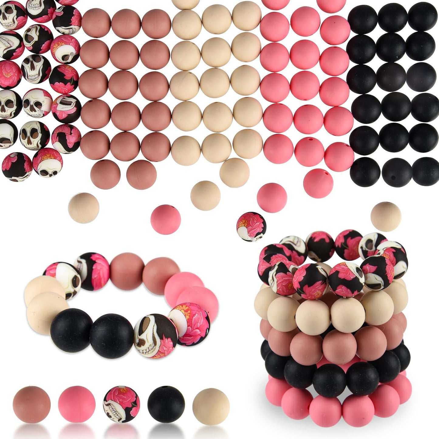 ASTARON 100 Pcs 15mm Silicone Beads for Keychain Making, White Blue Silicone Round Beads Bulk for Bracelets Pens Crafts Supplies