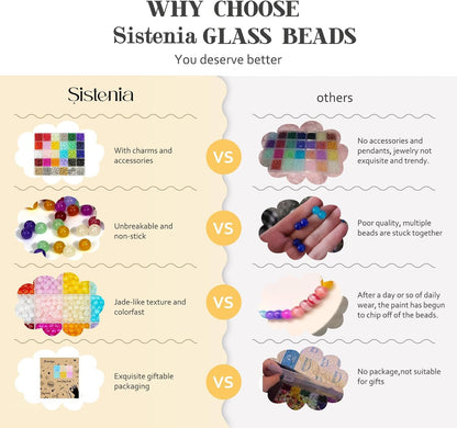 6mm Glass Beads Bracelet Making Kit 1400pcs, 24 Colors Crystal Beads for Jewelry Making Round Beads DIY Crafts with Spacer Beads Charms Accessories
