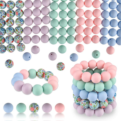 ASTARON 100 Pcs 15mm Silicone Beads for Keychain Making, White Blue Silicone Round Beads Bulk for Bracelets Pens Crafts Supplies