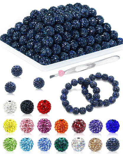 200PCS FIVEIZERO Rhinestone Beads for Jewelry Making, 15 Colors Round Sparkle Crystal Clay Bead Bulk Sparkly Baseball Necklace Beads for Bracelets and DIY Crafts