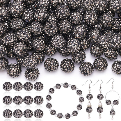 120 pcs 10mm Rhinestone Beads for Jewelry Making, 12 Mixed Colors Shiny Round Shamballa Disco Ball Beads, Sparkle Crystal Clay Christmas for Bracelet Baseball Necklace Earring and DIY