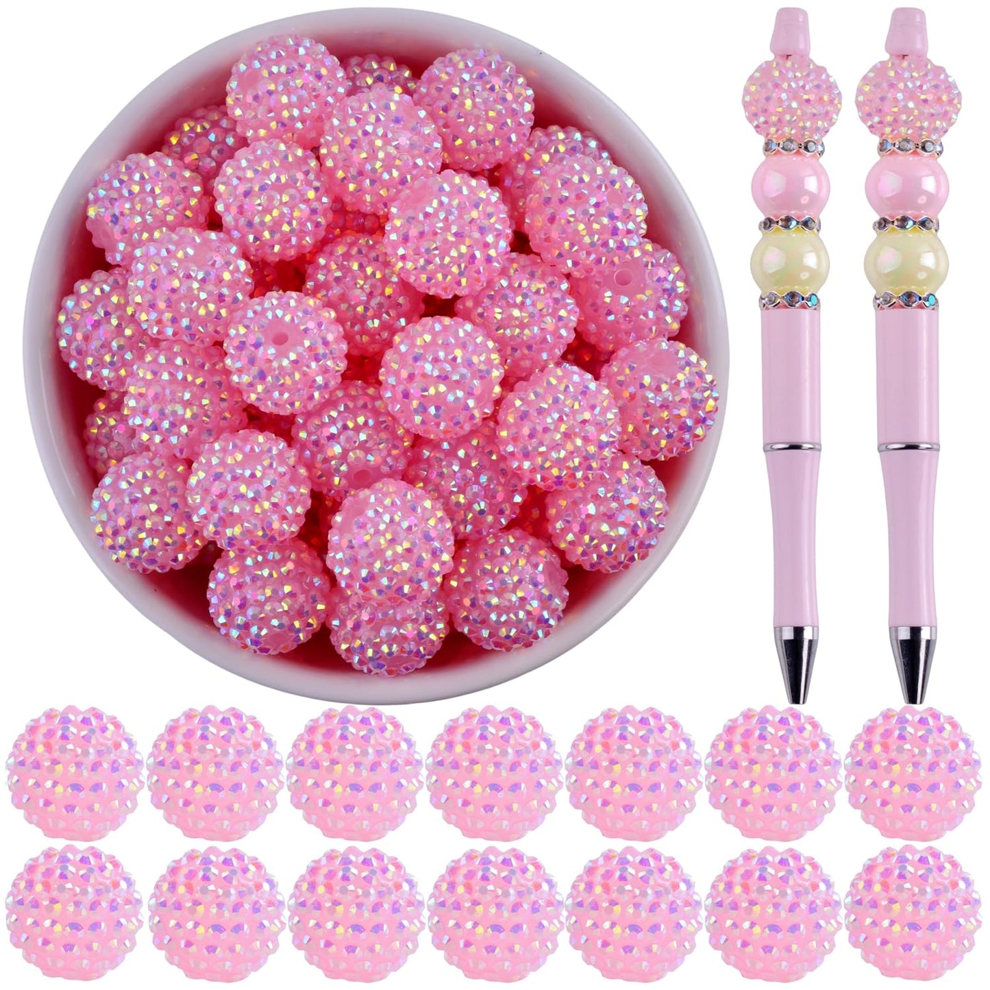 20mm Rhinestone Beads for Pens 20pcs Beaded Pens Beads Bling Glitter Suger Bugglegum Beads Large Balls Crystal Pen Beads for DIY Pens Keychain Making Suppliers Bulk