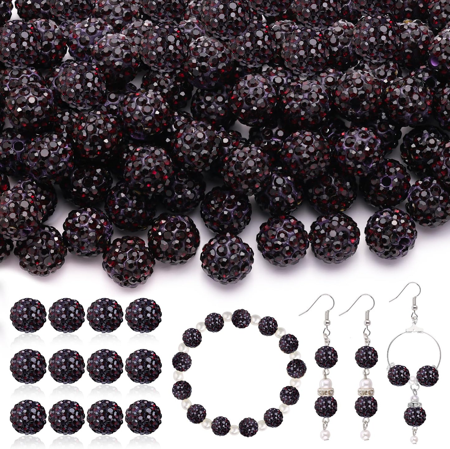 120 pcs 10mm Rhinestone Beads for Jewelry Making, 12 Mixed Colors Shiny Round Shamballa Disco Ball Beads, Sparkle Crystal Clay Christmas for Bracelet Baseball Necklace Earring and DIY