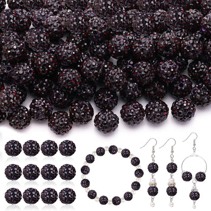 120 pcs 10mm Rhinestone Beads for Jewelry Making, 12 Mixed Colors Shiny Round Shamballa Disco Ball Beads, Sparkle Crystal Clay Christmas for Bracelet Baseball Necklace Earring and DIY