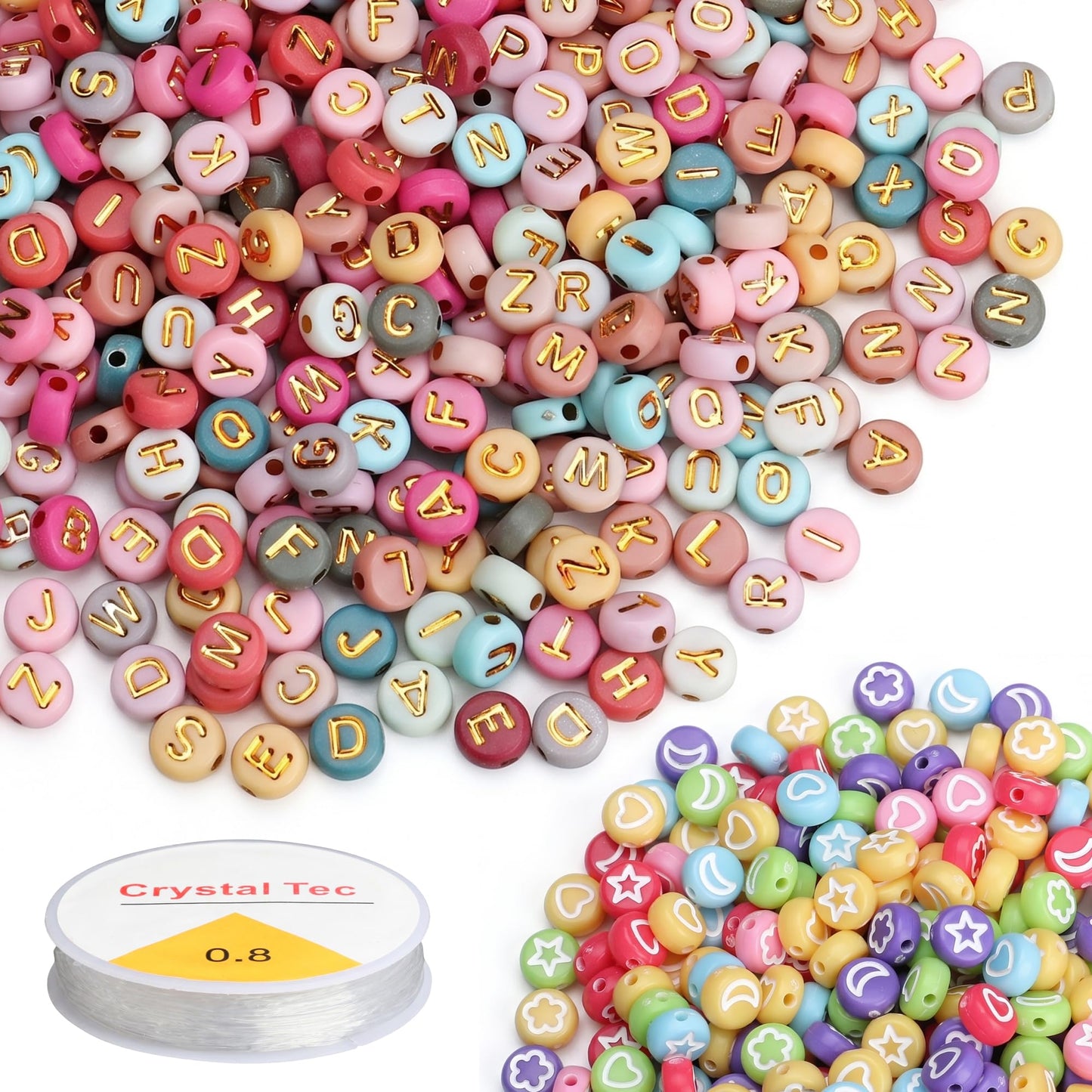 SUTOUG 1010PCS Colourful Letter Beads for Threading, 4 x 7 MM Acrylic Round Beads for Jewellery DIY Making Crafts Bracelets Necklaces Ornaments-Gold