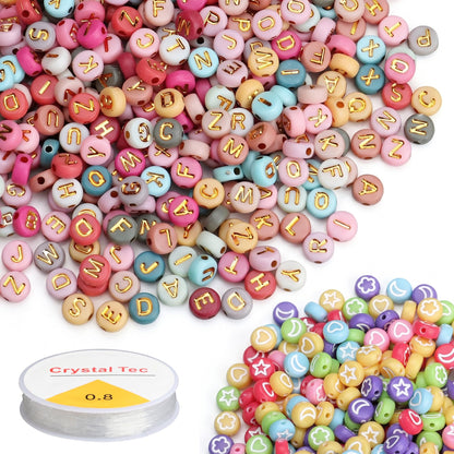 SUTOUG 1010PCS Colourful Letter Beads for Threading, 4 x 7 MM Acrylic Round Beads for Jewellery DIY Making Crafts Bracelets Necklaces Ornaments-Gold