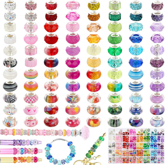 240 Pcs Large Hole Beads, Funtopia 40 Grids Rainbow European Beads for Crafts, Colorful Spacer Bead for Jewelry Making, DIY Charm Bracelets Necklaces Pens and Decorative Crafts, for Girls and Adults