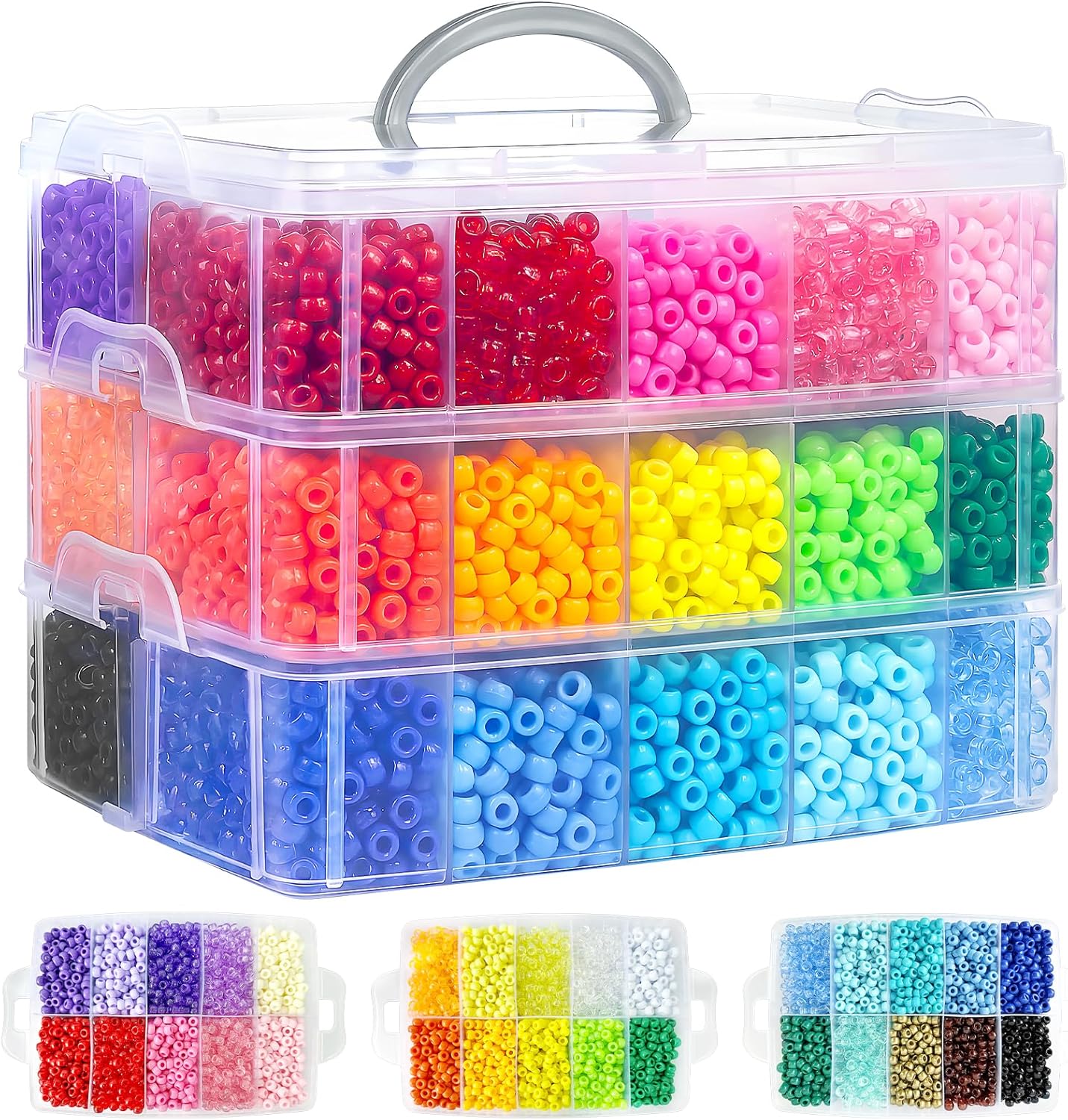 Pony Beads Bulk for Jewelry Making, 30+ Colorful 10000+Perler Beads for Bracelets, Necklaces & Crafts, Premium Plastic Beads Kit