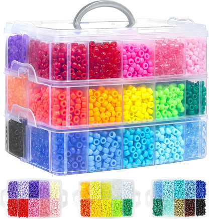 Pony Beads Bulk for Jewelry Making, 30+ Colorful 10000+Perler Beads for Bracelets, Necklaces & Crafts, Premium Plastic Beads Kit