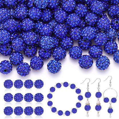 120 pcs 10mm Rhinestone Beads for Jewelry Making, 12 Mixed Colors Shiny Round Shamballa Disco Ball Beads, Sparkle Crystal Clay Christmas for Bracelet Baseball Necklace Earring and DIY