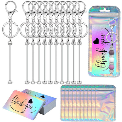 42/84/126 Pcs Beadable Keychain Bars Bulk Blank DIY Beaded Keychain Making Supplies with Bag Thank You Card