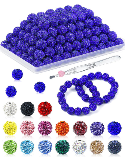 200PCS FIVEIZERO Rhinestone Beads for Jewelry Making, 15 Colors Round Sparkle Crystal Clay Bead Bulk Sparkly Baseball Necklace Beads for Bracelets and DIY Crafts
