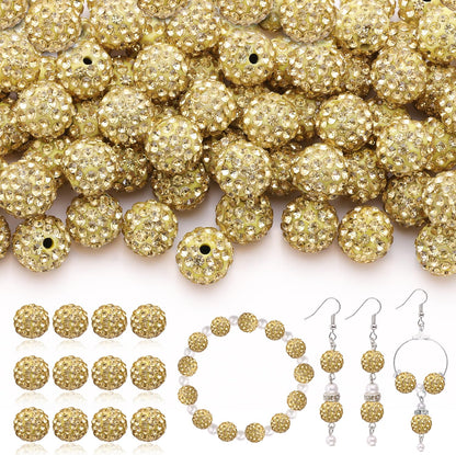 120 pcs 10mm Rhinestone Beads for Jewelry Making, 12 Mixed Colors Shiny Round Shamballa Disco Ball Beads, Sparkle Crystal Clay Christmas for Bracelet Baseball Necklace Earring and DIY