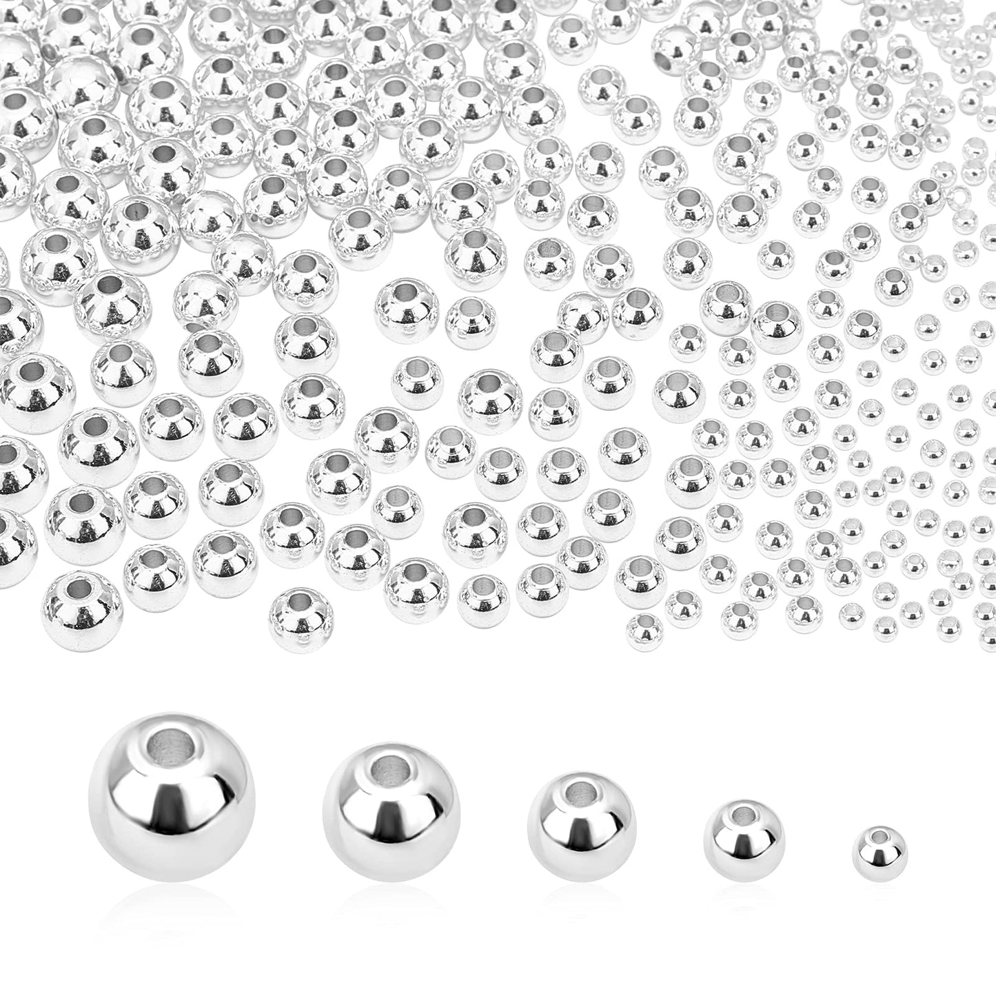 PH PandaHall 14K Gold Plated Spacer Beads, 300pcs Round Brass Beads 5 Size Metal Smooth Beads Seamless Ball Beads Long-lasting Little Beads for Summer Bracelet Necklace Jewelry DIY Crafts(2/3/4/5/6mm)
