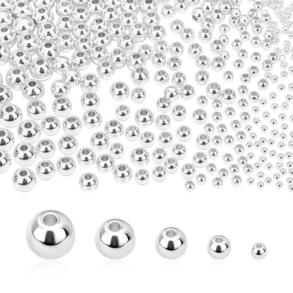 PH PandaHall 14K Gold Plated Spacer Beads, 300pcs Round Brass Beads 5 Size Metal Smooth Beads Seamless Ball Beads Long-lasting Little Beads for Summer Bracelet Necklace Jewelry DIY Crafts(2/3/4/5/6mm)