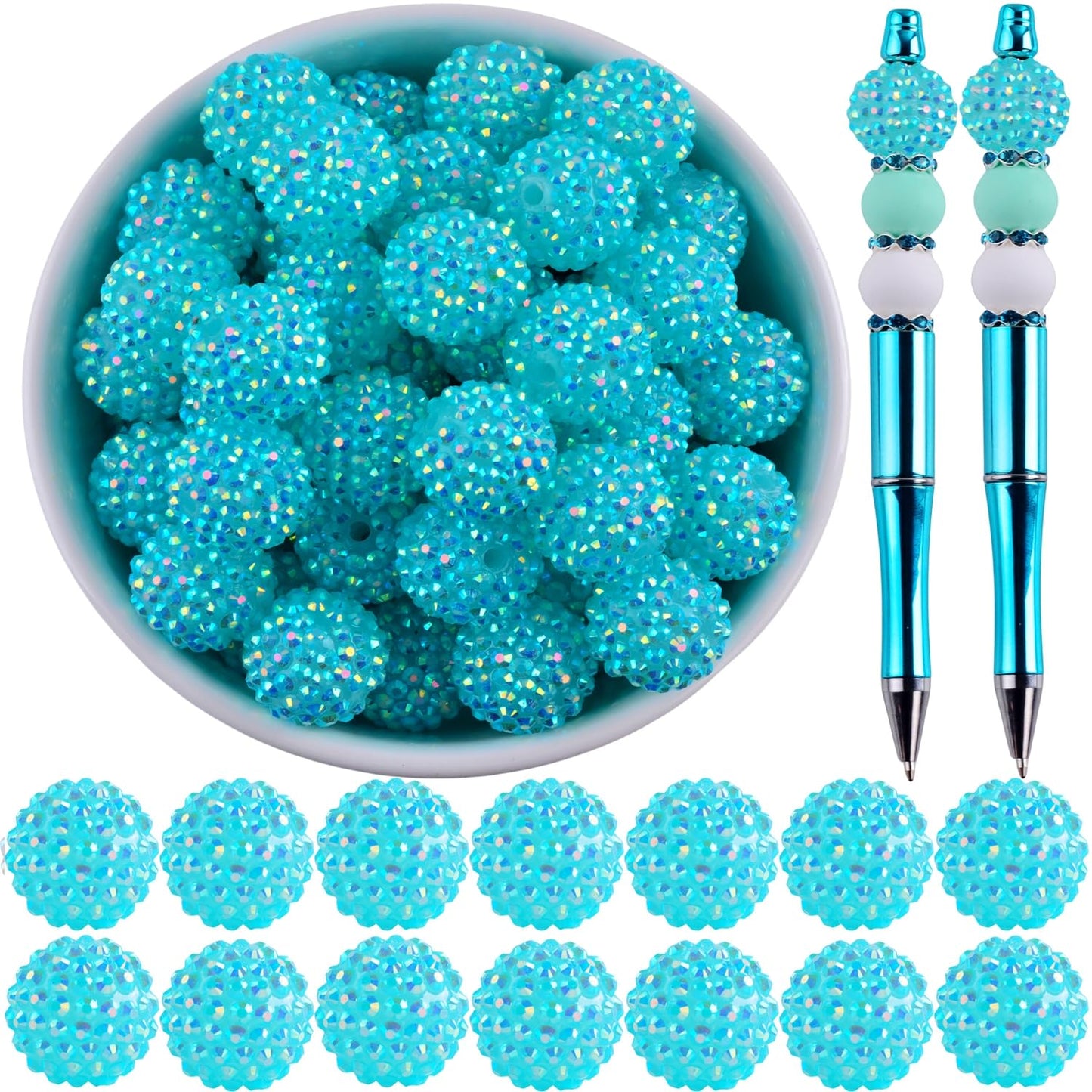 20mm Rhinestone Beads for Pens 20pcs Beaded Pens Beads Bling Glitter Suger Bugglegum Beads Large Balls Crystal Pen Beads for DIY Pens Keychain Making Suppliers Bulk