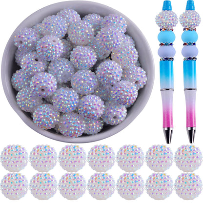 20mm Rhinestone Beads for Pens 20pcs Beaded Pens Beads Bling Glitter Suger Bugglegum Beads Large Balls Crystal Pen Beads for DIY Pens Keychain Making Suppliers Bulk