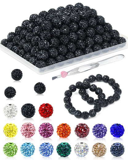 200PCS FIVEIZERO Rhinestone Beads for Jewelry Making, 15 Colors Round Sparkle Crystal Clay Bead Bulk Sparkly Baseball Necklace Beads for Bracelets and DIY Crafts