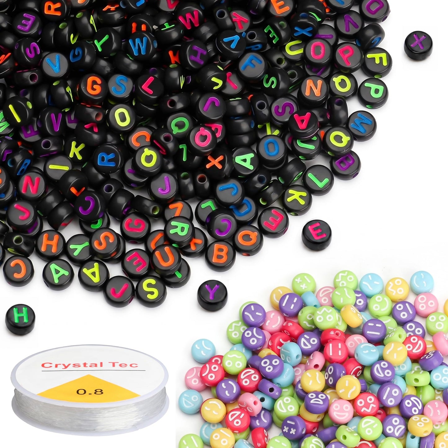 SUTOUG 1010PCS Colourful Letter Beads for Threading, 4 x 7 MM Acrylic Round Beads for Jewellery DIY Making Crafts Bracelets Necklaces Ornaments-Gold
