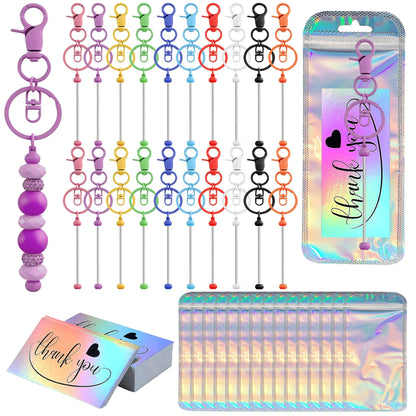 42/84/126 Pcs Beadable Keychain Bars Bulk Blank DIY Beaded Keychain Making Supplies with Bag Thank You Card
