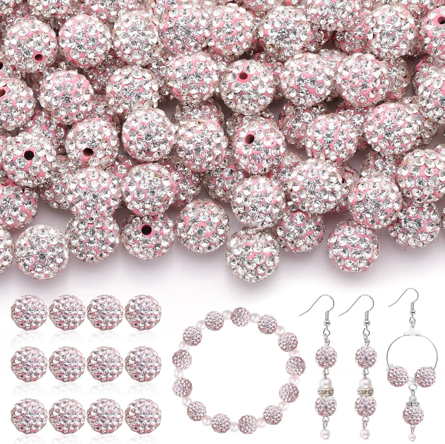 120 pcs 10mm Rhinestone Beads for Jewelry Making, 12 Mixed Colors Shiny Round Shamballa Disco Ball Beads, Sparkle Crystal Clay Christmas for Bracelet Baseball Necklace Earring and DIY