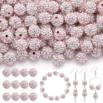120 pcs 10mm Rhinestone Beads for Jewelry Making, 12 Mixed Colors Shiny Round Shamballa Disco Ball Beads, Sparkle Crystal Clay Christmas for Bracelet Baseball Necklace Earring and DIY