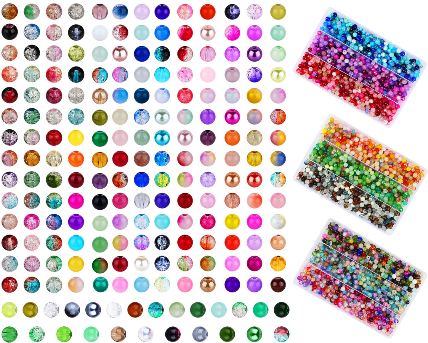 XSEINO 2400 PCS 8mm Glass Beads Bracelet Making Kit, 47 Colors Crystal Beads for Jewelry Making and DIY Crafts，4 Box Round Beads