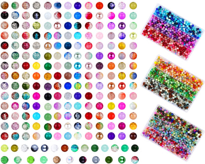 XSEINO 2400 PCS 8mm Glass Beads Bracelet Making Kit, 47 Colors Crystal Beads for Jewelry Making and DIY Crafts，4 Box Round Beads