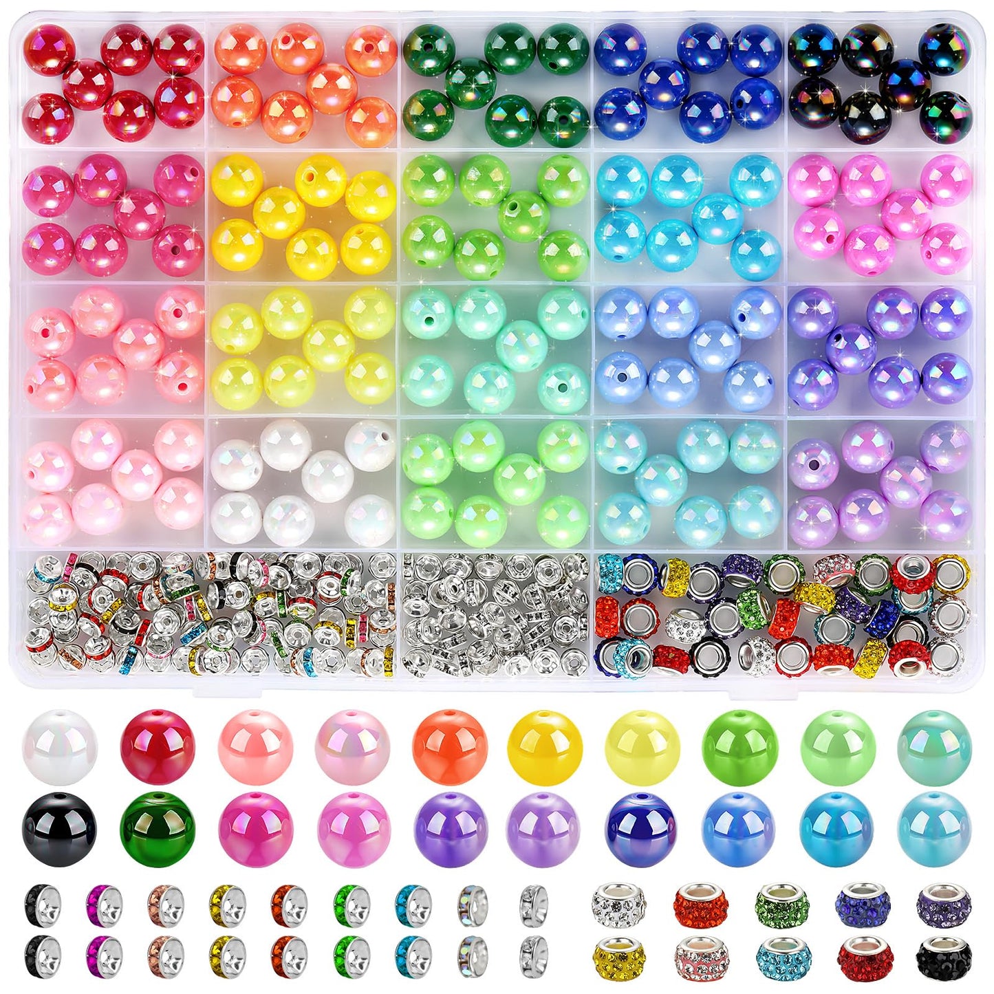 232pcs Beads for Pens, Funtopia Acrylic Focal Beads for Beadable Pens, 16mm Rainbow Chunky Bubblegum Bead with Rondelle Spacer Bead for Keychains DIY Craft Bracelets