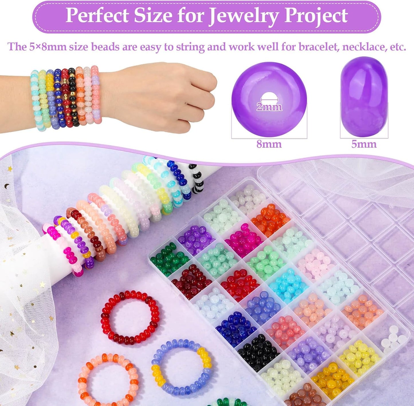 shynek 1120 Pieces Rondelle Beads for Jewelry Making, 28 Colors Glass Abacus Beads, Spacers for Bracelets, Jewelry Making and DIY Crafts, 5x8mm