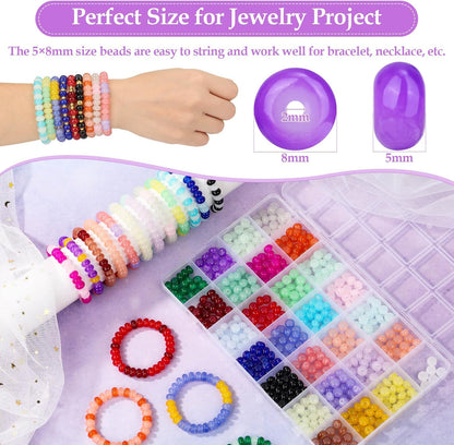 shynek 1120 Pieces Rondelle Beads for Jewelry Making, 28 Colors Glass Abacus Beads, Spacers for Bracelets, Jewelry Making and DIY Crafts, 5x8mm